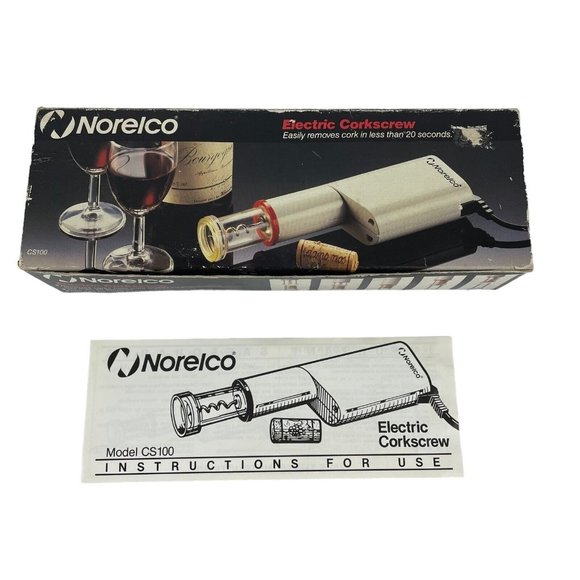 Norelco Electric Corkscrew Vtg 1985 Bottle Opener White CS100 Tested Works - Picture 4 of 8